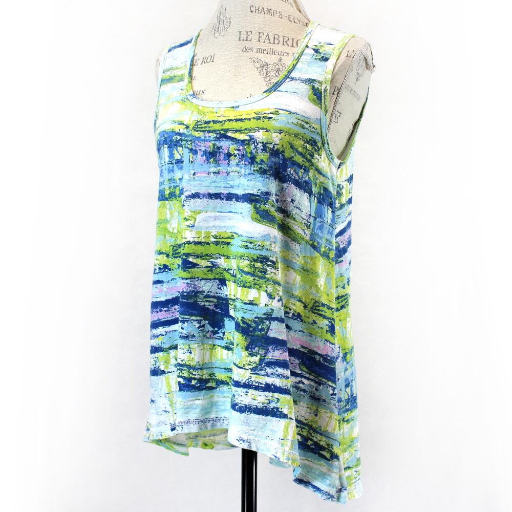 CMC Color Me Cotton Blue Tie Dye Sleeveless Blouse Top Tunic Medium Made USA